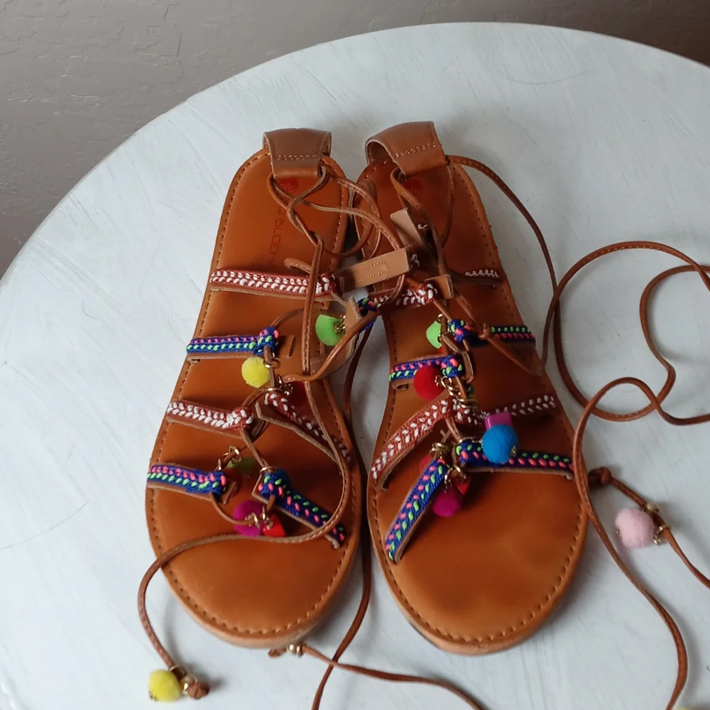 Big Buddha Women's Pom Lace-Up Sandals